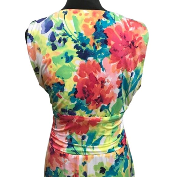 CHAPS Women's Floral Faux Wrap Sleeveless Multi Color Dress Size XL - Picture 5 of 8